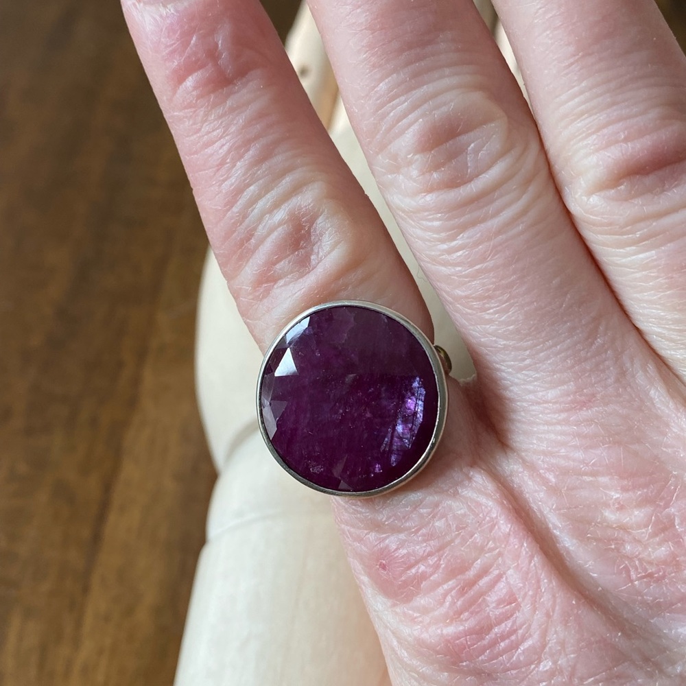 Faceted Round Ruby Sterling Silver Ring - image 8
